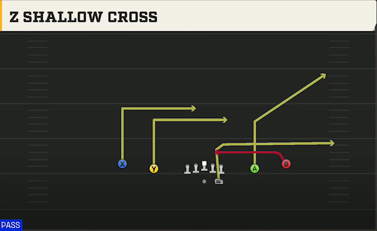 Delaware Offense Gun Spread Y-Slot Z Shallow Cross play diagram