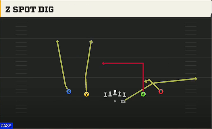 Stanford Offense Gun Spread Y-Slot Z Spot Dig play diagram