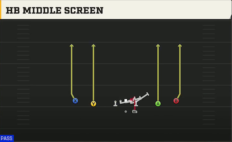 Hawaii Offense Gun Spread HB Middle Screen play diagram