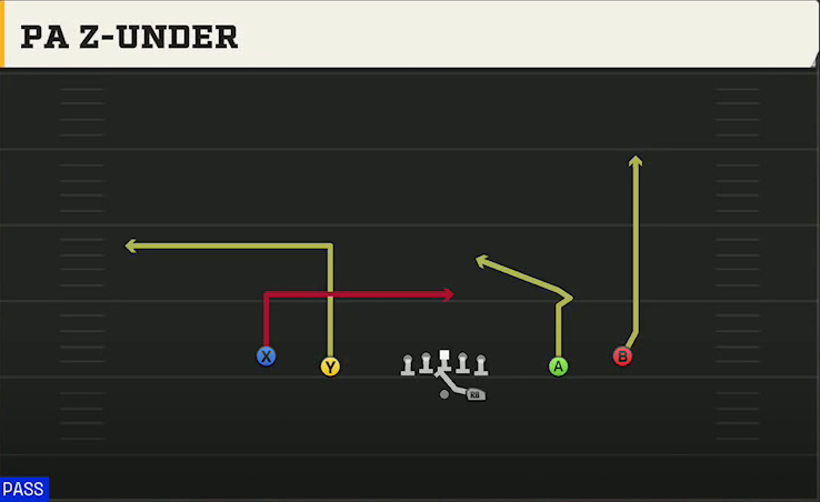 Hawaii Offense Gun Spread PA Z-under play diagram