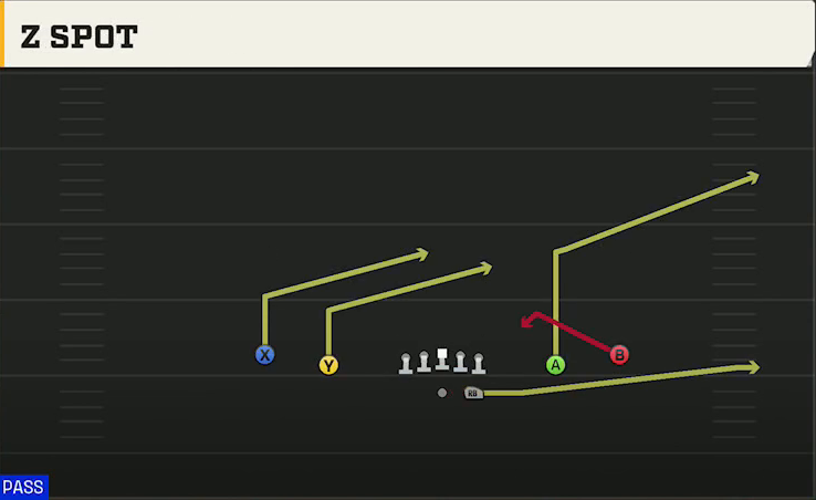 Purdue Offense Gun Spread Z Spot play diagram