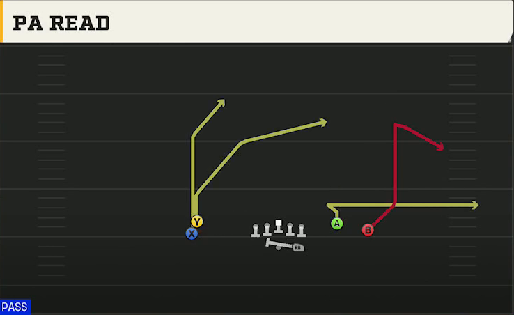 Buffalo Offense Gun Stack Y-Flex PA Read play diagram