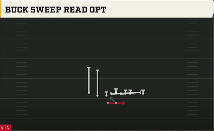 Northwestern Offense Gun Tackle Over Cluster Buck Sweep Read Opt play diagram