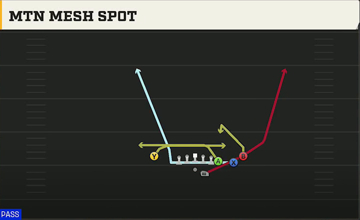 North Texas Offense Gun Tight Y Off Mtn Mesh Spot play diagram