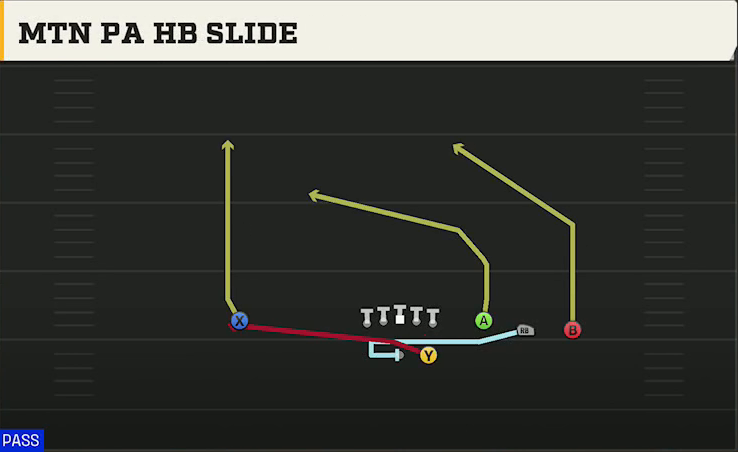 LSU Offense Gun Trey Open Str Mtn PA HB Slide play diagram