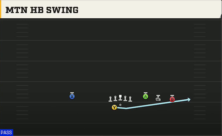 Purdue Offense Gun Trey Open Offset Mtn HB Swing play diagram