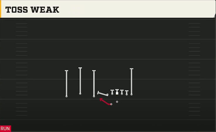 Pittsburgh Offense Gun Trio Offset Wk Toss Weak play diagram