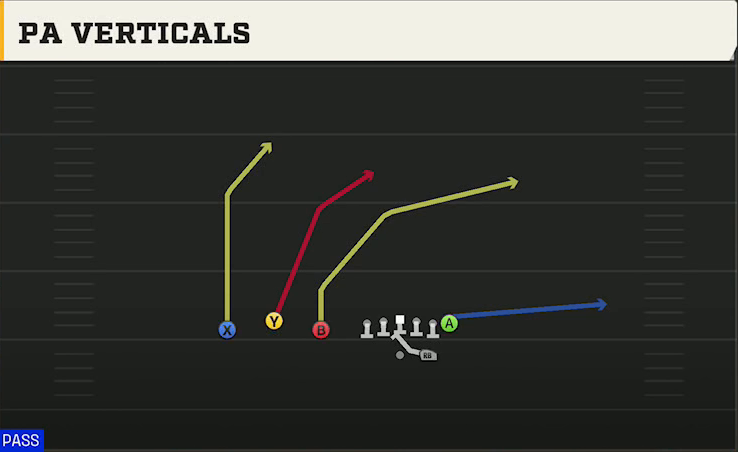 Charlotte Offense Gun Trio PA Verticals play diagram