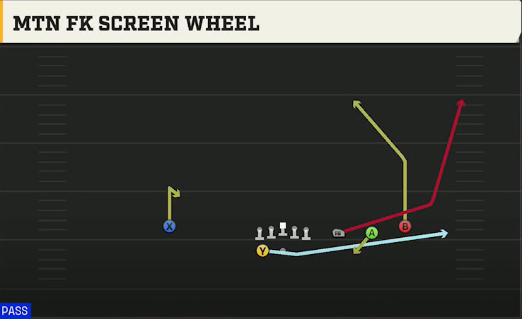Oregon Offense Gun Trips HB Wk Mtn FK Screen Wheel play diagram
