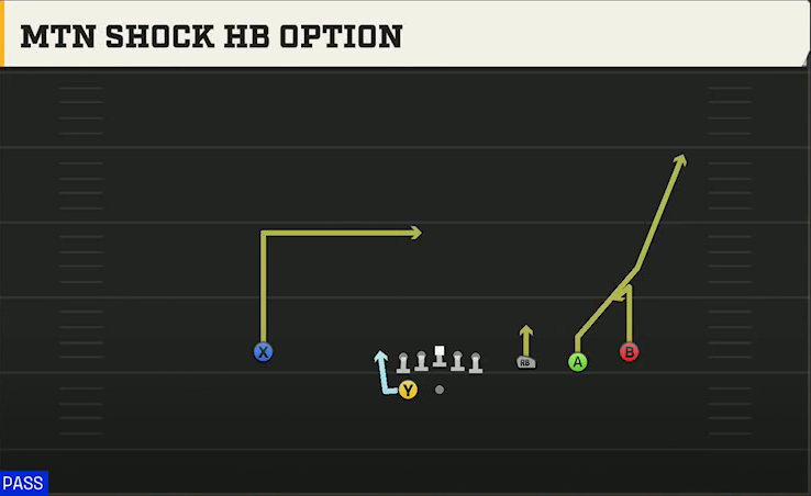 Pittsburgh Offense Gun Trips HB Wk Mtn Shock HB Option play diagram