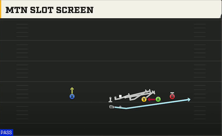UTEP Offense Gun Trips HB Wk Mtn Slot Screen play diagram