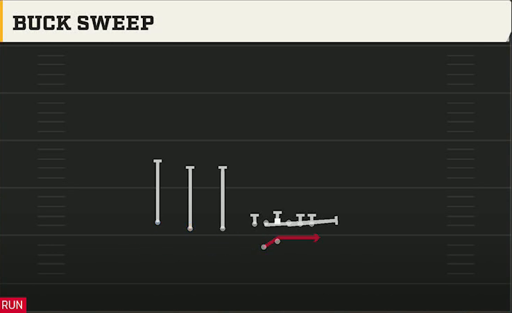 Washington State Offense Gun Trips TE Offset Wk Buck Sweep play diagram