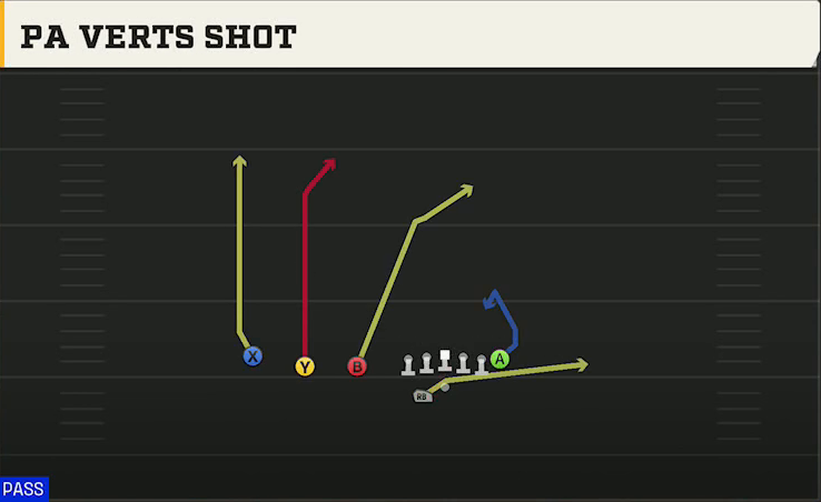 Washington State Offense Gun Trips TE Offset Wk PA Verts Shot play diagram
