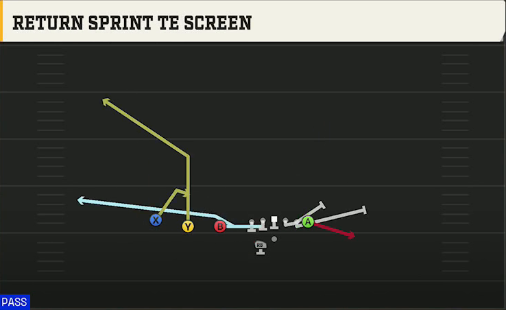 Washington State Offense Gun Trips TE Offset Wk Return Sprint TE Screen play diagram