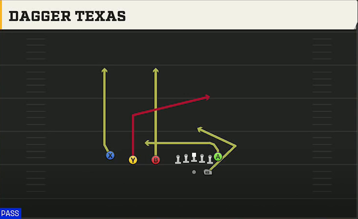 Wyoming Offense Gun Trips TE Dagger Texas play diagram