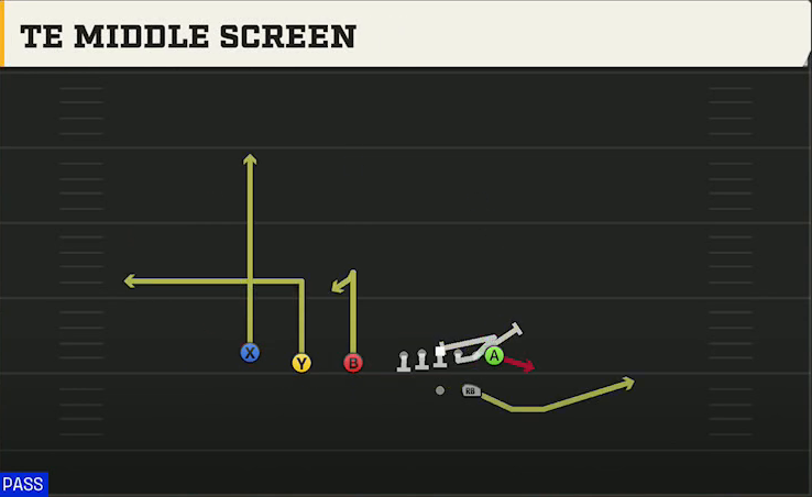 Wyoming Offense Gun Trips TE TE Middle Screen play diagram
