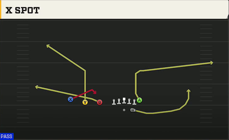 Wyoming Offense Gun Trips TE X Spot play diagram