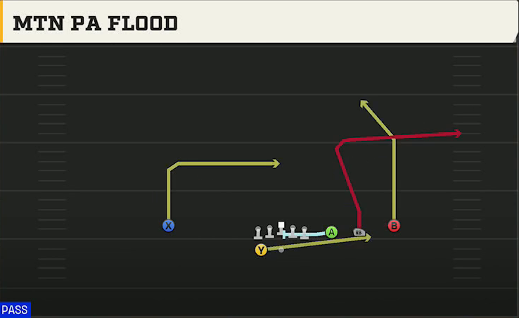 USF Offense Gun Trips Y Slot Wk Mtn PA Flood play diagram