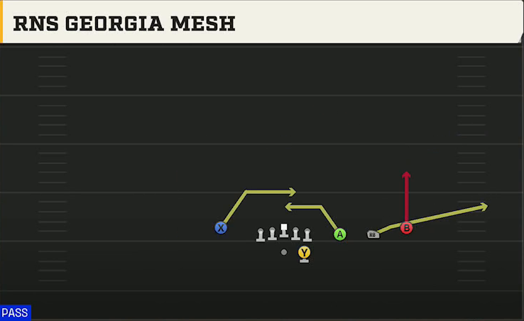Run & Shoot (Alternate Offense) Gun Trips Georgia Mesh play diagram