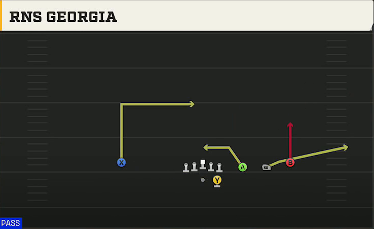 Run & Shoot (Alternate Offense) Gun Trips Georgia play diagram