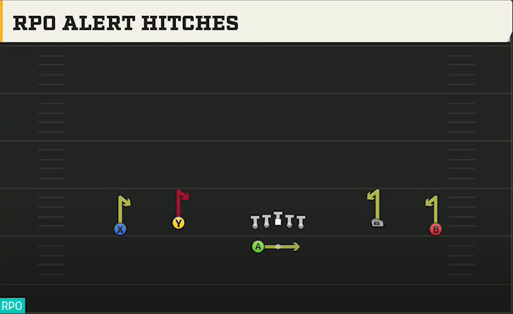 Texas Tech Offense Gun Wide Dbl Flex Wk RPO Alert Hitches play diagram