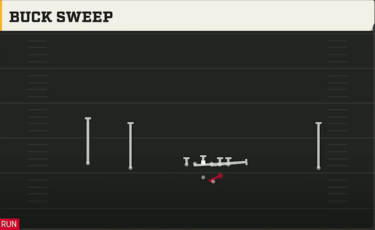 Troy Offense Gun Wide Doubles Offset Buck Sweep play diagram