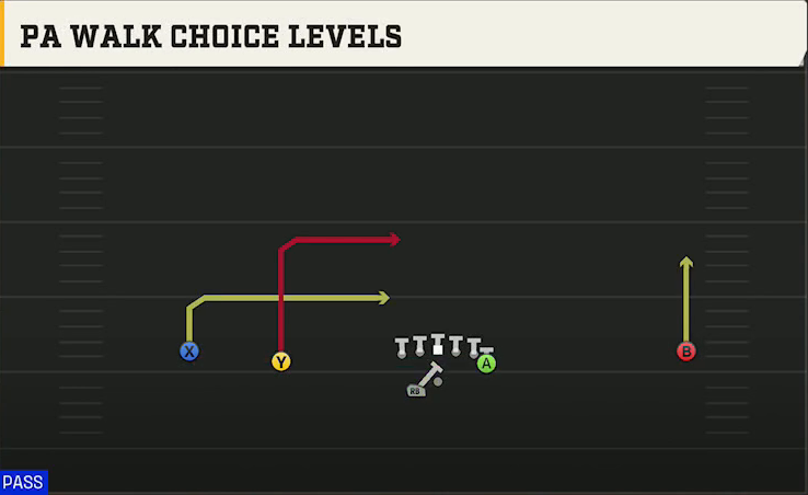 Troy Offense Gun Wide Doubles Y Off Wk PA Walk Choice Levels play diagram