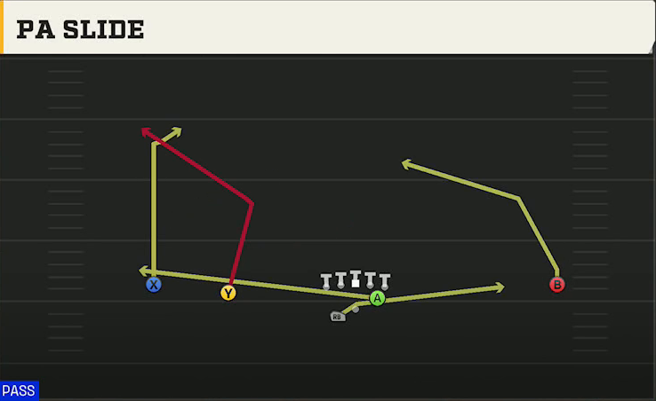 LSU Offense Gun Wide Slot Left Wk PA Slide play diagram