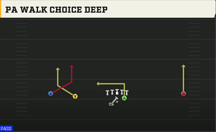 Troy Offense Gun Wide Slot Left Wk PA Walk Choice Deep play diagram