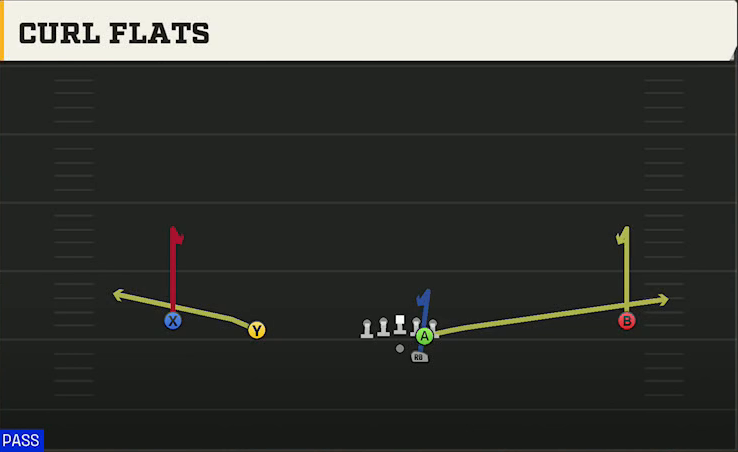 Troy Offense Gun Wide Slot Left Curl Flats play diagram