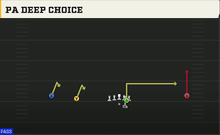 Troy Offense Gun Wide Slot Left PA Deep Choice play diagram