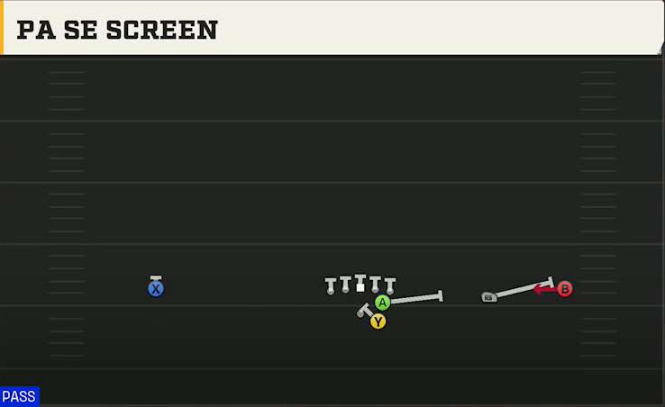LSU Offense Gun Wide Slot Right PA Se Screen play diagram