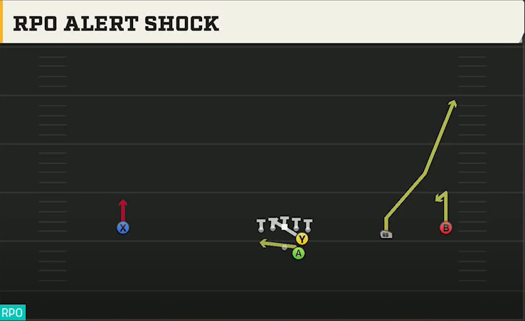 LSU Offense Gun Wide Slot Right RPO Alert Shock play diagram