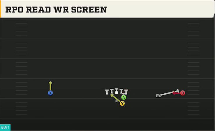 LSU Offense Gun Wide Slot Right RPO Read WR Screen play diagram