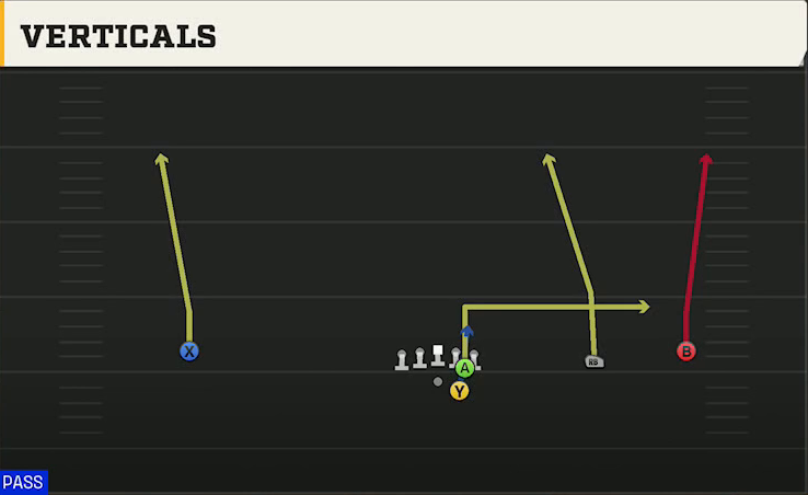 LSU Offense Gun Wide Slot Right Verticals play diagram