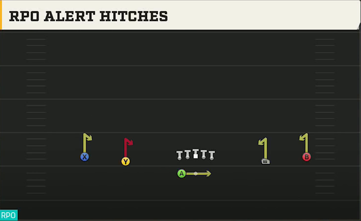 Auburn Offense Gun Wide Spread Y-Slot Wk RPO Alert Hitches play diagram