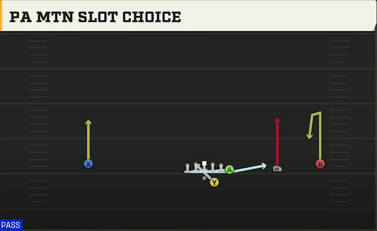 Troy Offense Gun Wide Y Off Trips PA Mtn Slot Choice play diagram