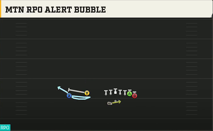 UMass Offense Gun Wing Flex Offset Wk Mtn RPO Alert Bubble play diagram