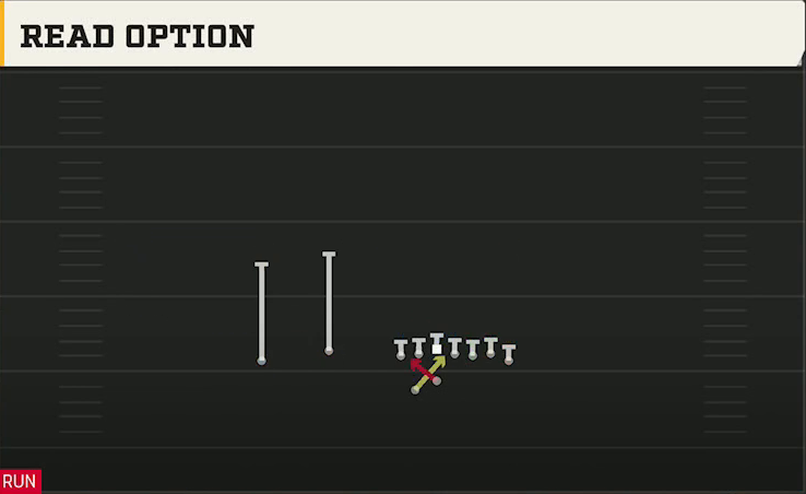UMass Offense Gun Wing Flex Offset Wk Read Option play diagram
