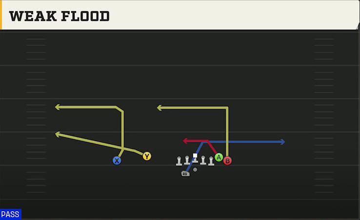 UMass Offense Gun Wing Flex Offset Wk Weak Flood play diagram