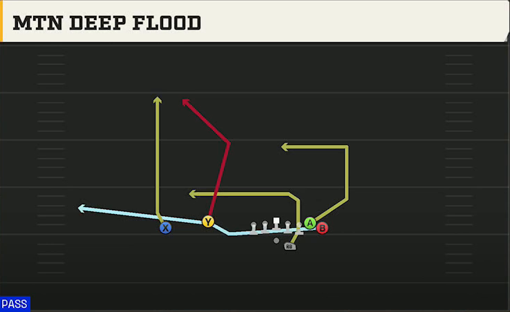 UMass Offense Gun Wing Flex Offset Mtn Deep Flood play diagram