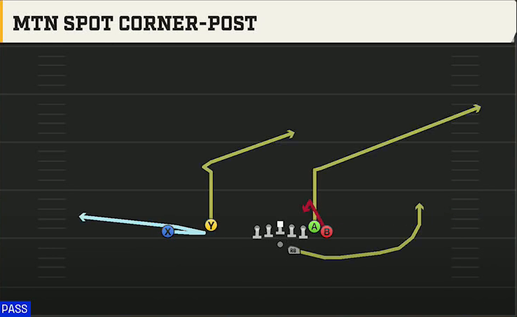 Washington Offense Gun Wing Flex Offset Mtn Spot Corner-post play diagram