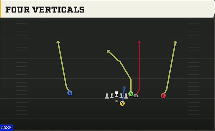 Michigan Offense Gun Wing Offset Four Verticals play diagram