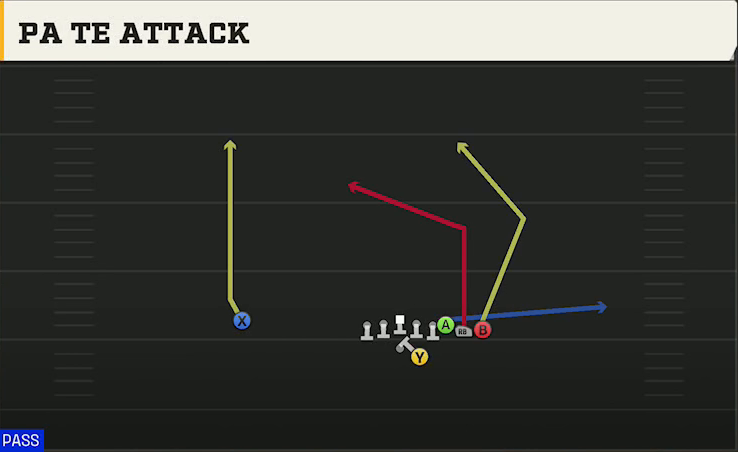 Troy Offense Gun Wing Pair PA TE Attack play diagram