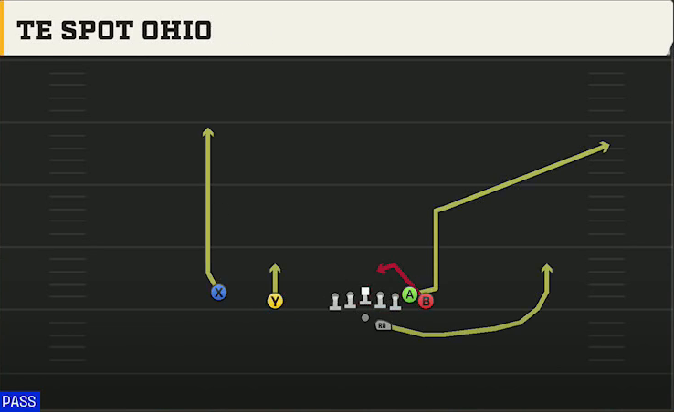 Stanford Offense Gun Wing Slot Offset Spot Option play diagram
