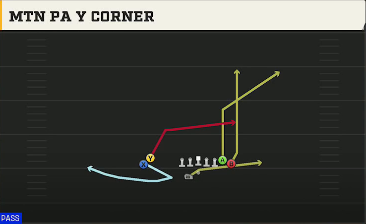 Rice Offense Gun Wingback Wing Stack Wk Mtn PA Y Corner play diagram