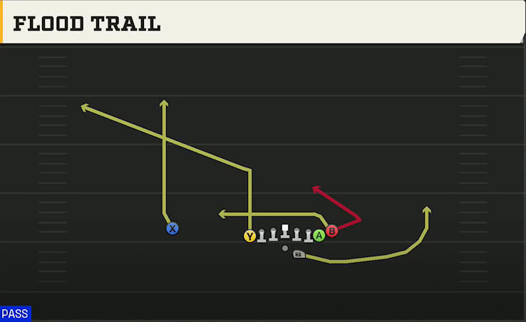 Central Michigan Offense Gun Wing Tight Flip Flood Trail play diagram