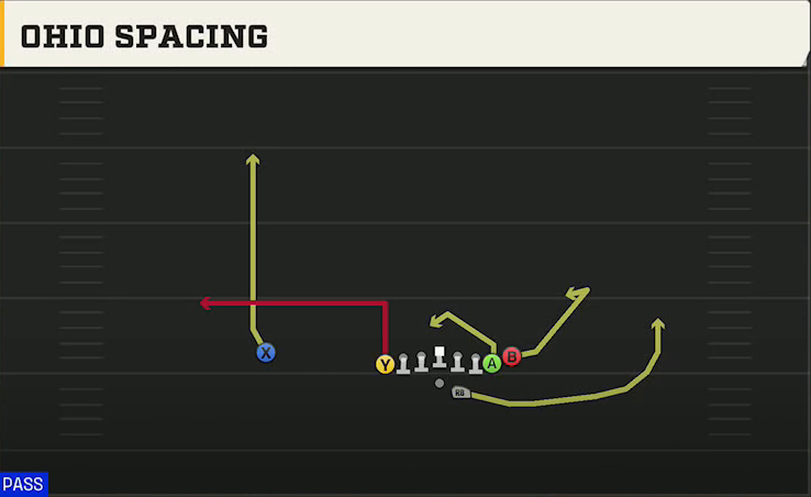 Central Michigan Offense Gun Wing Tight Flip Ohio Spacing play diagram
