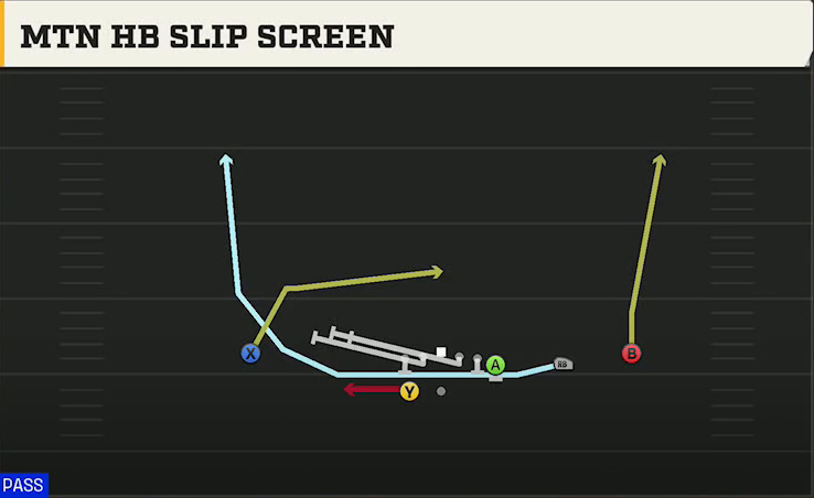 Middle Tennessee State Offense Gun Wing Trips Wk Mtn HB Slip Screen play diagram