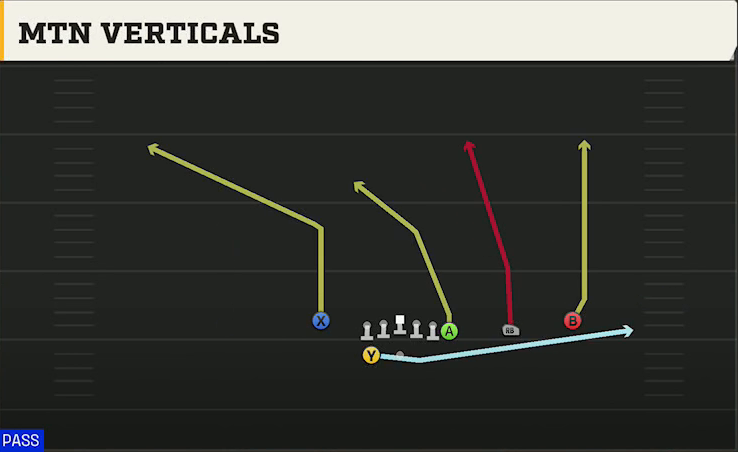 LSU Offense Gun Wing Trips Wk Mtn Verticals play diagram